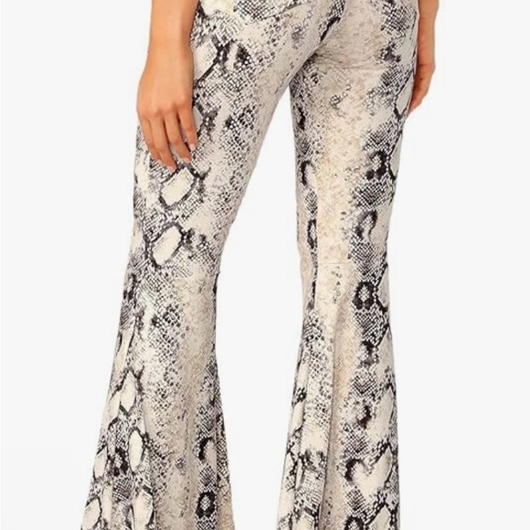 Women's Snakeskin High Waist Casual Flare Bell Bottom Stretch Long Pants - Picture 3 of 6